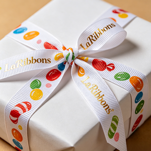 Ruban gros-grain en polyester imprimé bonbons colorés avec logo personnalisé pour emballage de boîtes de friandises pour enfants, vente en gros en rouleau - Product Image 5