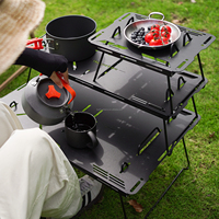 Table de camping pliable portable en acier au carbone avec revêtement en poudre noire pour pique-nique en plein air