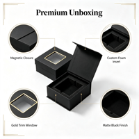 Boîte cadeau magnétique noire mate, emballage de luxe personnalisé en carton rigide avec fenêtre pour l'électronique, les montres, les bijoux, vente en gros OEM