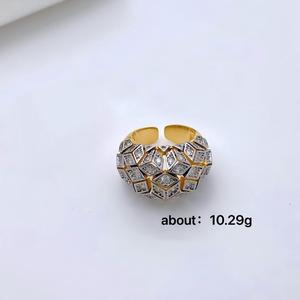 Chunky Big Gold and <strong>Silver</strong> Dual Tone Plated Full Zircon Geometric <strong>Statement</strong> <strong>Ring</strong> Personality Hollow Hexagonal <strong>Ring</strong> Wholesale - Product Image 6