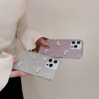 Coque de téléphone papillon mignon transfrontalier diamant pour iPhone 16 Pro Compatible 12/11 pour Apple 16/15 Pro Max strass perle décor