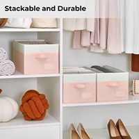Kotak Penyimpanan Pakaian Berlabel, Organizer Lemari, Lipat, Kain, Warna Pink dan Ivory, Ukuran Besar, Set 3 Buah
