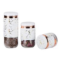 900ml 570ml 370ml Wadah Makanan Kaca Berlapis Logam Hitam untuk Dapur Rumah, Stoples Kaca untuk Kopi, Permen, Kacang