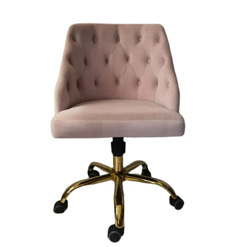 Commercio all'ingrosso di lusso per il tempo libero trapuntato rosa velluto ufficio girevole sedia da scrivania con ruote