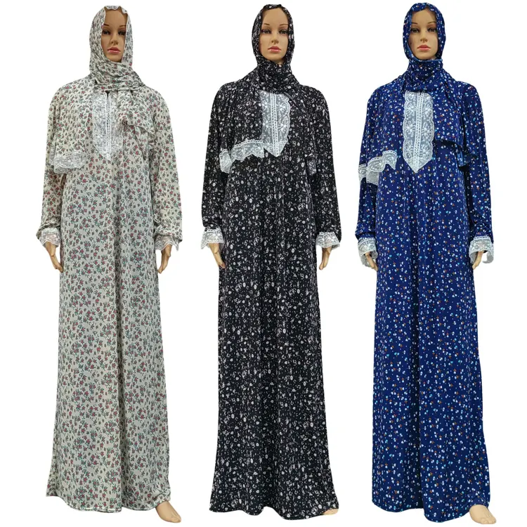 Nieuw Model Gebedsjurk Kanten Rits Sjaal Lange Mouwen 1 Stuk Abaya Moslim Vrouwen Meisjes Bloemen Bescheiden Elegante Kaftan Gewaad Jurk