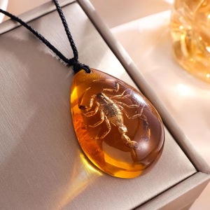 Collar <span class=keywords><strong>con</strong></span> Colgante de Escorpión Real en Resina para Hombre, Amuleto de Insecto en Forma de Lágrima, Cordón Trenzado, Joyería Gótica - Product Image 2