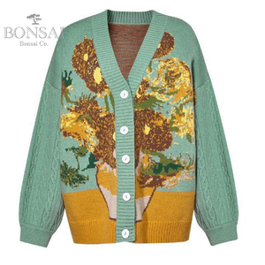 เสื้อสเวตเตอร์ถักลายดอกทานตะวันขนาดใหญ่สำหรับเด็กผู้หญิงใส่ไปโรงเรียนออกแบบลายดอกไม้ - Product Image 6