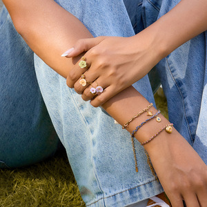 สร้อยข้อมือแฟชั่น จี้รูปหัวใจโลหะผสมสังกะสี ประดับด้วยพลอยสีชมพู ของขวัญเครื่องประดับ - Product Image 3