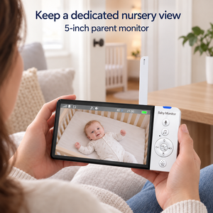 Babyphone sans application de 5 pouces avec huit berceuses, rappels d'alimentation et surveillance de la température ambiante ABM700 - Product Image 2