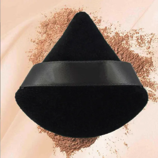 Powder Puff Triangle Cosmetic Makeup Loose Yally Custom Private Label Logo Long Handle Supper Soft Wedge Flocking Cotton