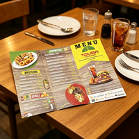 Menu de restaurant tri-plié imprimé sur mesure de haute qualité, couleur pleine, papier couché mat 200 g/m², laminé
