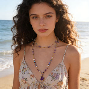 สร้อยคอแฟชั่นประดับมุกและอเมทิสต์ธรรมชาติสำหรับผู้หญิง ดีไซน์เก๋ไก๋หลายชั้น เหมาะสำหรับงานปาร์ตี้และโอกาสต่างๆ - Product Image 2