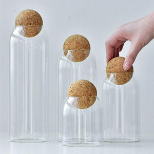 Bouteilles de conservation en verre avec bouchon en liège pour la conservation des aliments frais dans la cuisine, avec couvercles en céramique, 3 tailles disponibles - Product Image 1