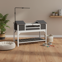 Enclos Moderne en Bois pour Tortues avec Table, Couvercle Ouvrable, Deux Niches, Étagère de Rangement, Zone de Baignade et Plateau Fixe - Pour Usage Domestique