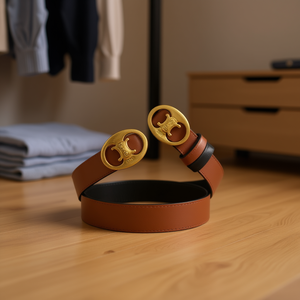 Ceinture réversible en cuir véritable 2,3 cm avec boucle double C, ceinture décontractée pour homme et femme, ceinture tendance - Product Image 2