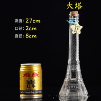 Bouteille en verre transparente Tour Eiffel de Paris, petite, moyenne, grande, pour liqueur, 45ml, 200ml, 380ml, avec couvercle en bois et bouchon en liège, autocollant décoratif