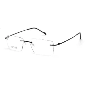 전문 안경 공급 높은 표준 사각형 모양 티타늄 무테 안경 광학 프레임