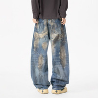 Pantalon en jean déchiré style vintage usé coupe droite - Tendance rétro américaine pour hommes et femmes