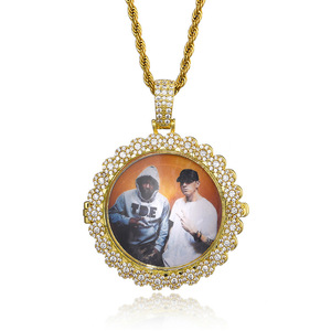 Collier pendentif de Photo pour <span class=keywords><strong>hommes</strong></span> et femmes, chaîne en cuivre, accessoire de mode moderne avec rabat, Design personnalisé, cadre de Photo Simple - Product Image 1