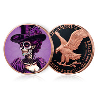 Pièce de Monnaie Souvenir de Collection en Cuivre Fin .999 de 1 once, Colorée, Thème Halloween Couple et Jour des Morts, Motif Squelette Gentleman et Dame