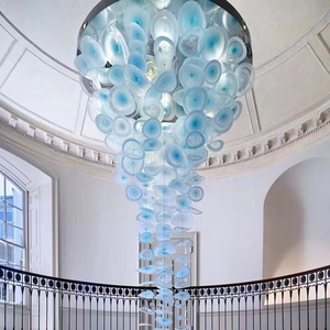 Lustre moderne grand bleu en verre <span class=keywords><strong>pour</strong></span> escalier, <span class=keywords><strong>suspension</strong></span> <span class=keywords><strong>pour</strong></span> hall d'entrée et couloir - Product Image 5