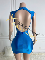 Ocstrade Brillant Argent Strass Applique Corsage Dos Ouvert Satin Mini Club Robe Évider Bleu Royal Robe de Demoiselle D'honneur Femmes