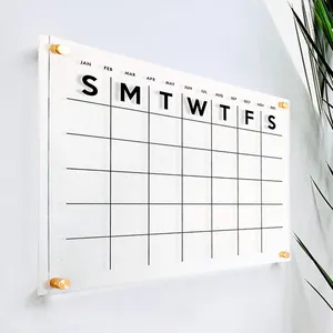 Papan perencana akrilik meja biru kustom papan tulis magnetik papan hapus kering bulanan dan kalender untuk kulkas putih bening bulanan Mingguan