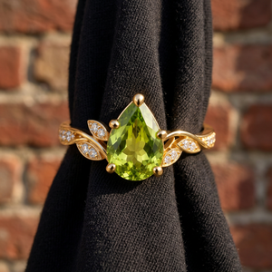 Pear Cut <b>Peridot</b> <b>Ring</b> 925 Sterling Silver Leaf Vine Engagement <b>Ring</b> Green Gemstone Jewelry Custom Wholesale Manufacturer - Product Image 5