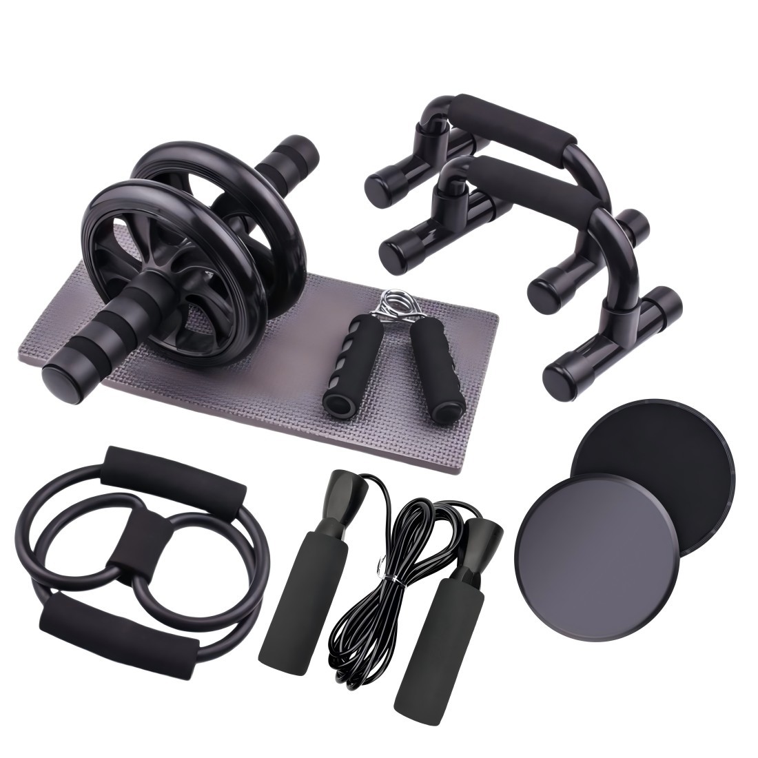 Ab wheel combo set-9-piece kit-black