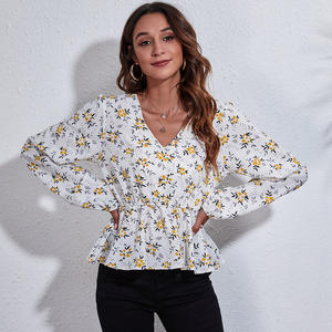Blusa de Manga Raglán con Estampado de Moda, Estilo Dulce para <span class=keywords><strong>Mujer</strong></span>, Primavera, 100% Poliéster, Nuevo Diseño, <span class=keywords><strong>Camisa</strong></span> de Gasa con Cuello en V - Product Image 5