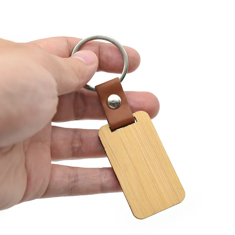 उपहार के लिए थोक चाबी का गुच्छा वैयक्तिकृत खाली बांस पु चाबी का गुच्छा चाबी की अंगूठी कुंजी टैग