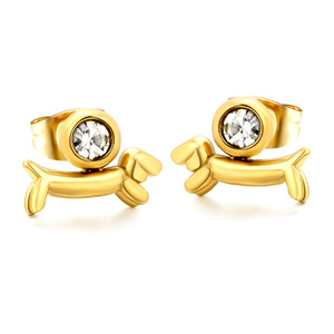 Pendientes de Perro Salchicha Chapados en Oro de 18k con Forma de Animal y Cristales Engastados, Joyería de Regalo, Diseño Sencillo y Moderno - Product Image 1