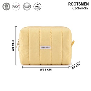 Trousse de Maquillage Matelassée Jaune Beurre Rembourrée Moyenne avec Fermeture Éclair Lisse en Polyester Personnalisable Logo OEM Voyage - Product Image 5