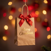 Sac en papier kraft personnalisé écologique pour Noël avec nœud en ruban, sac cadeau brun en gros, emballage de Noël, sac de shopping