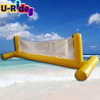 Terrain de volley-ball flottant gonflable U-Rides en PVC jaune de 0,9 mm d'épaisseur, certifié CE, pour piscine, lac, plage, jeux de villégiature