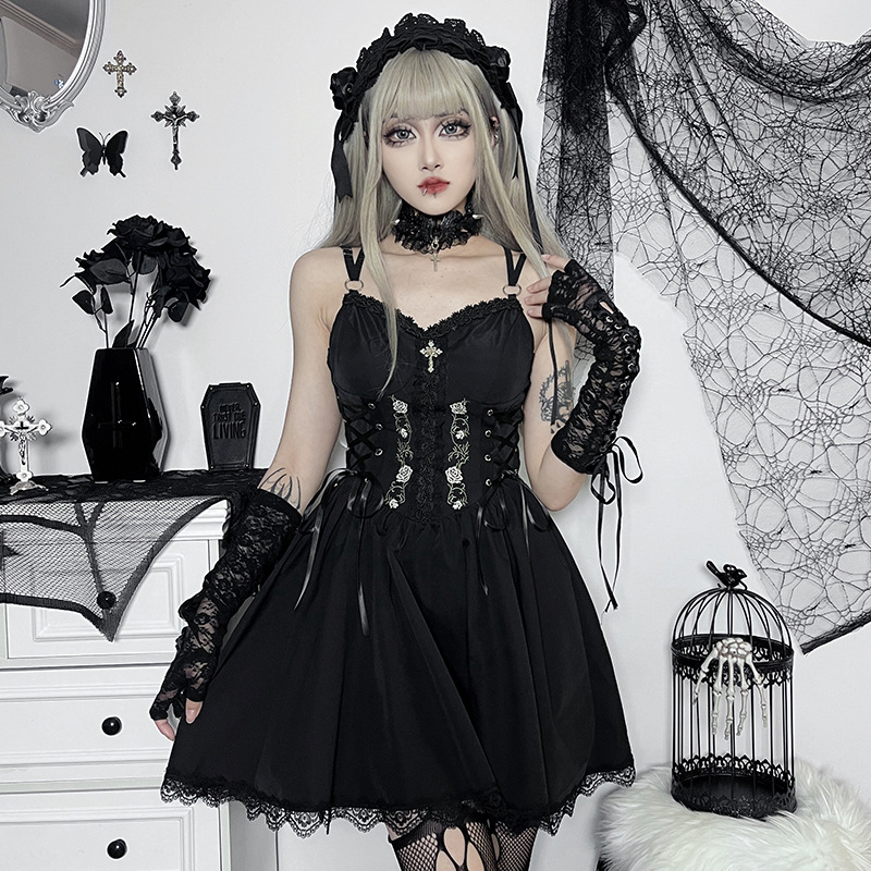 blue dress for baby girl Black Goth Mini Dress | Goth Dress | Wednesday Dress main image 1