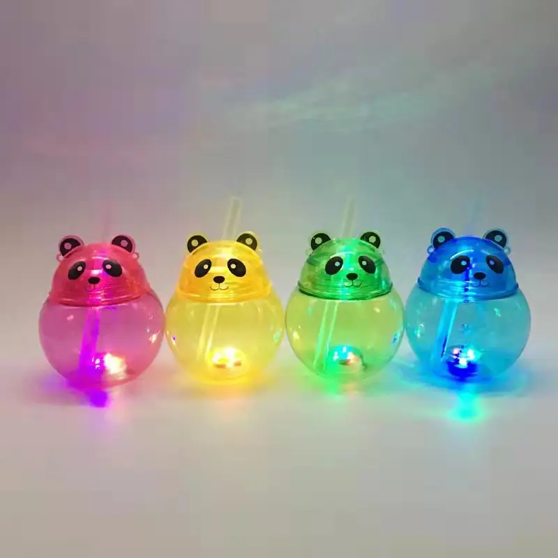 Hot Selling 500ml Creative Cartoon Panda Lanyard Water Bottle Party Slush Yard Cups With Led Light
