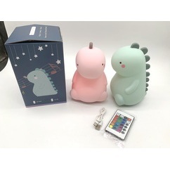 Luce notturna telecomandata piccolo dinosauro 17.5x10.5x11.5cm colore sensibile 2 colori cavo USB divertente scatola di colore in plastica - Product Image 1