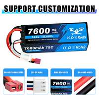 Batterie Lipo 4S 14,8V 7600mAh 75C à décharge rapide, boîtier rigide avec connecteur Deans pour voiture RC, camion, avion, bateau (également disponible en 52000mAh/6500mAh/8000mAh)