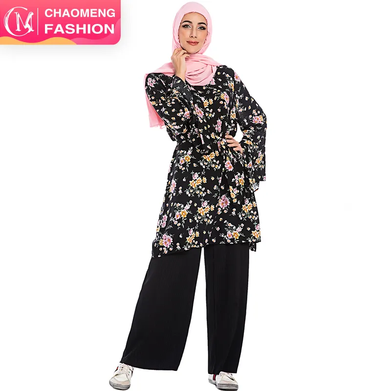 2083 # Fancy Abaya Marokkaner Baju Kurung Bedruckte Baumwoll qualität Muslimische Frauen bluse Tops Islamische Kleidung