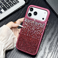 Casing Ponsel Mewah Berhias Rhinestone untuk iPhone 13 14 15 16 17 18 Pro Max Kristal Bling Tombol Berkilau Matte Pelindung Penutup Belakang