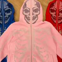 Fabricants de sweats à capuche personnalisés : Sweat à capuche zippé intégral en molleton épais 100% coton avec strass squelette et motif diamant