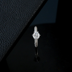 Classic Six Prong Lab Created Diamond <b>Ring</b>, Round Cut <b>Solitaire</b> with Pave-Set Accents Bridal Wedding Band in 925 <b>Silver</b> - Product Image 6