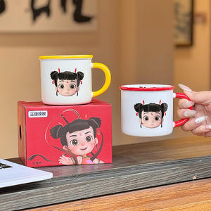 Tasse en céramique Nezha avec poignée, design de dessin animé, pour filles, cadeau d'anniversaire, usage domestique ou au bureau, tasse individuelle - Product Image 5