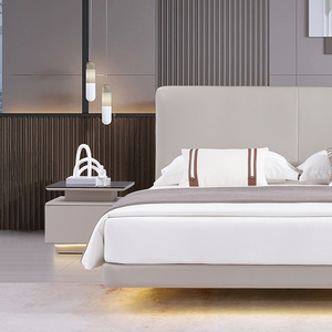 Кожаная кровать-облако с интегрированной LED-подсветкой, скрытым хранением, в итальянском стиле, для современной спальни, с обивкой - Product Image 5