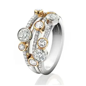 CAOSHIキュービックジルコニアジュエリーラボ作成ダイヤモンドファッション925シルバーゴールドメッキブライダルリングバンド女性プロミス結婚指輪
