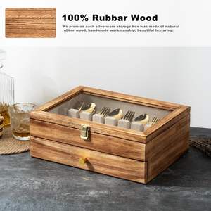 Boîte à couverts personnalisée en bois à 2 niveaux avec couvercle en verre, boîte de rangement pour couverts fins - Product Image 5