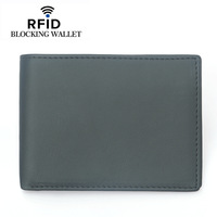 Dompet Koin Pendek Kulit Sapi Lapis Atas dengan Ritsleting RFID Multi-Kartu untuk Pria, Desain Rusia, Lapisan Dalam Poliester