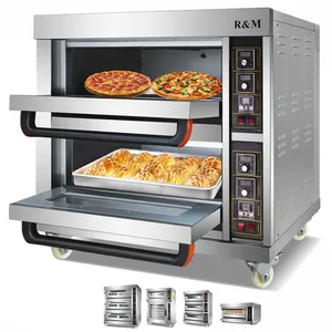 baking oven 2 lapisan Suppliers-Bahasa Italia Double Deck Industri Gas Pizza Oven 4 Pizza Domestik Mini CE Dua Lapisan 2 Dek 2 Nampan Listrik Gas Baking Oven Harga