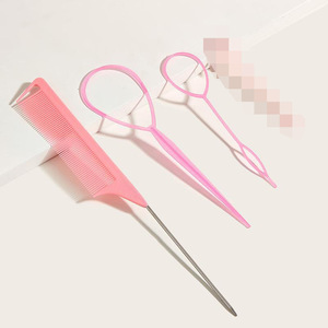 Hair Styling Kit Pink Hair Pulling Comb Large <b>Small</b> Hair Forks Plastic Hair Styling <b>Tool</b> Set For Women And Girls - Product Image 1